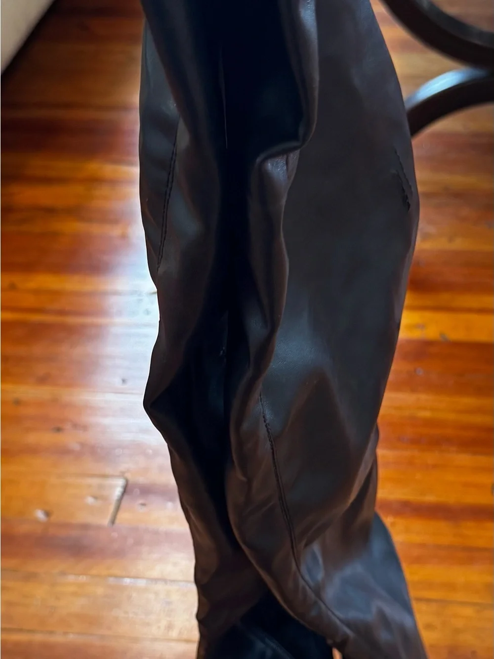 Black Over-the-Knee Square-Toe Faux Leather Boots